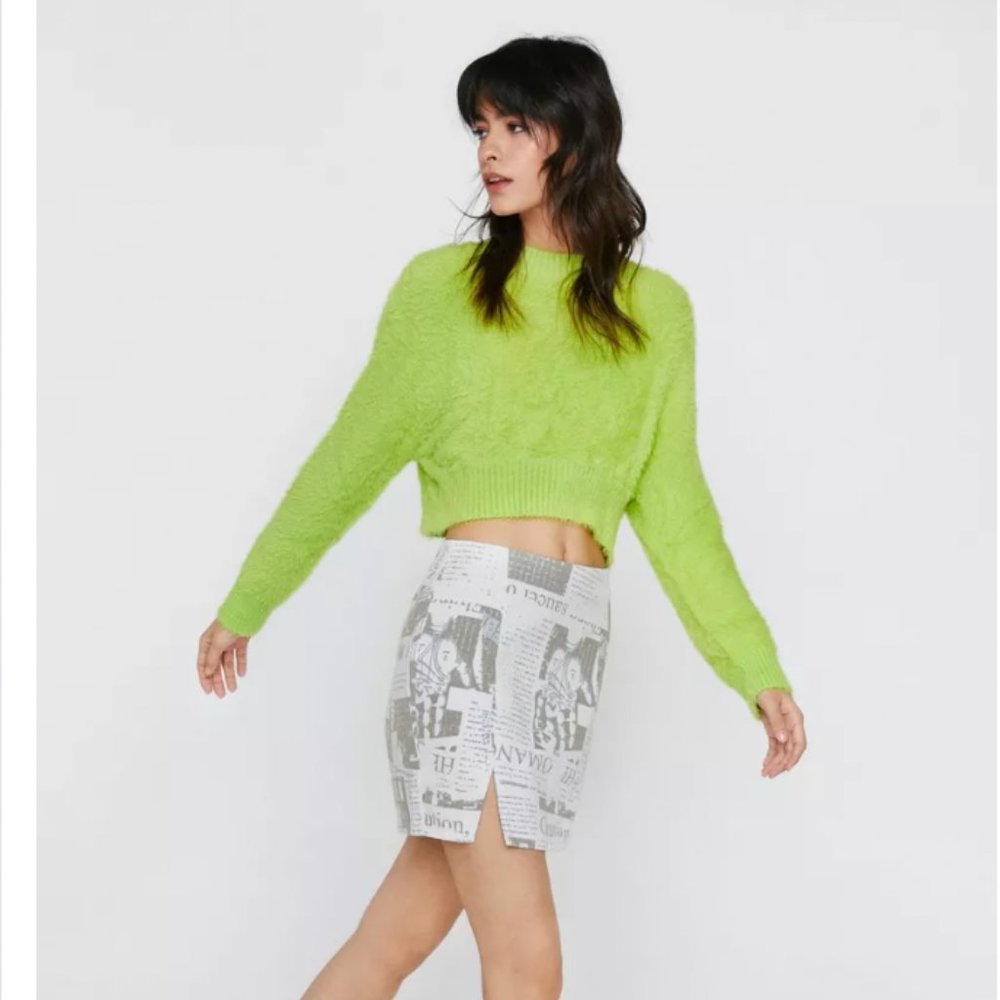 Nasty Gal  Lime Green Fluffy Cropped Sweater